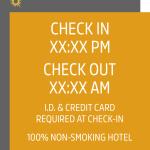 LQ – CHECK IN CHECK OUT WITH HOURS AND NON SMOKING 11.625 X 13.25 INCH